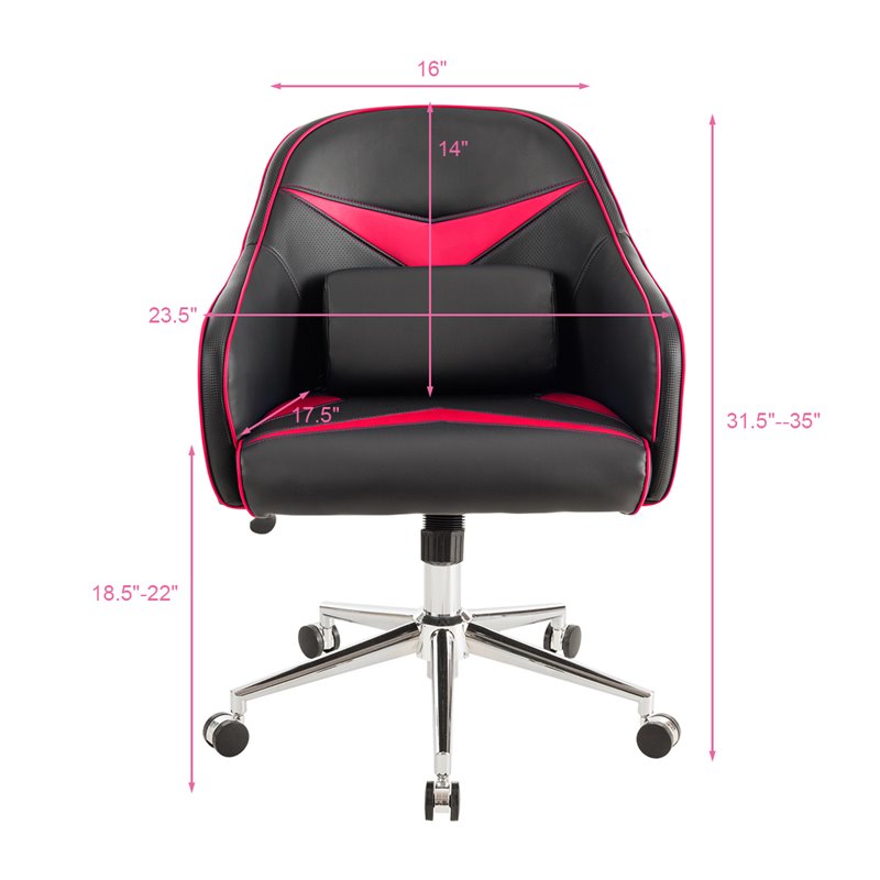 Costway Contemporary PVC & PU Office Chair with Massage Lumbar Support in Red