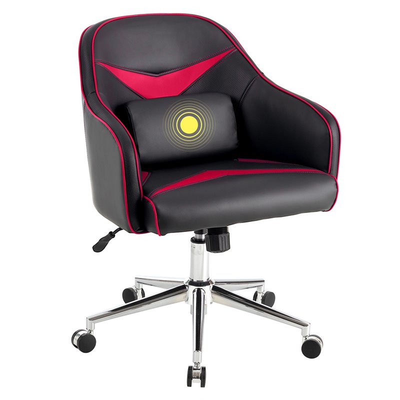 Costway Contemporary PVC & PU Office Chair with Massage Lumbar Support in Red