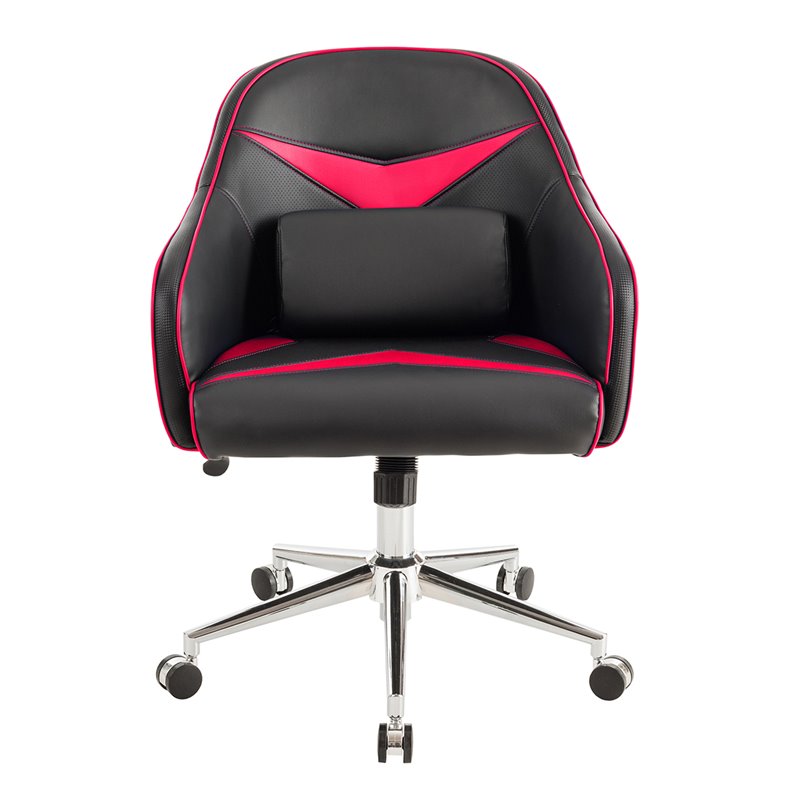 Costway Contemporary PVC & PU Office Chair with Massage Lumbar Support in Red