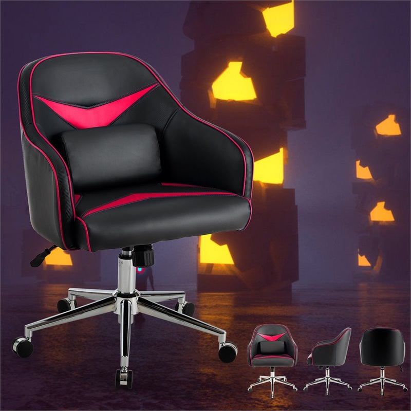 Costway Contemporary PVC & PU Office Chair with Massage Lumbar Support in Red
