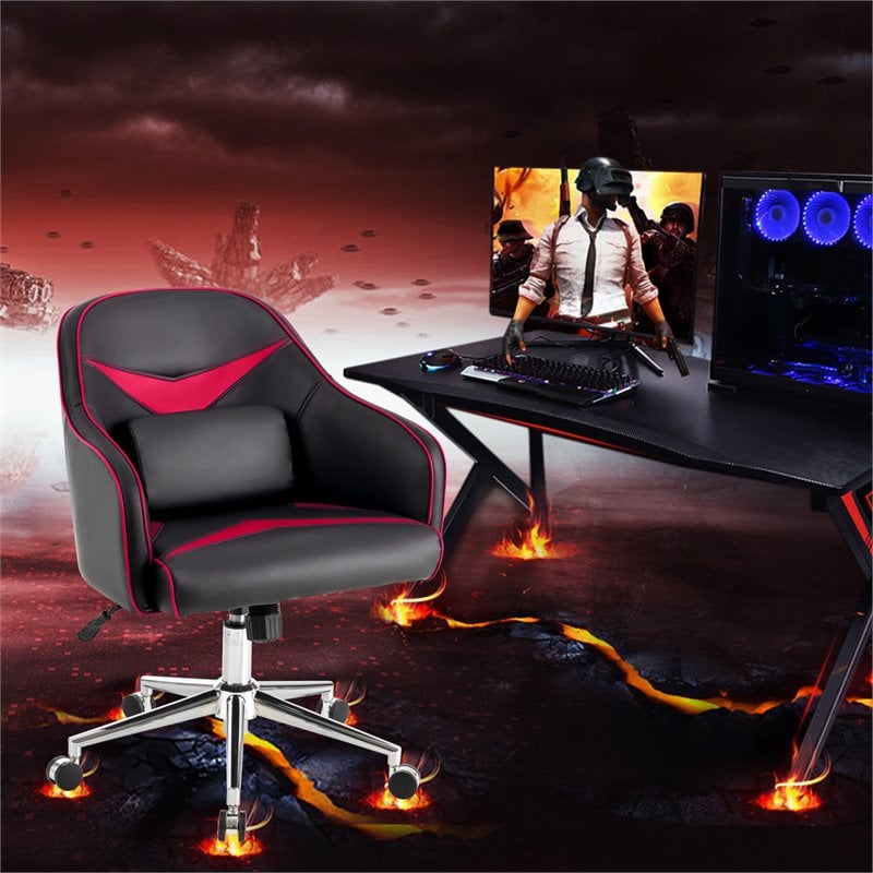 Costway Contemporary PVC & PU Office Chair with Massage Lumbar Support in Red