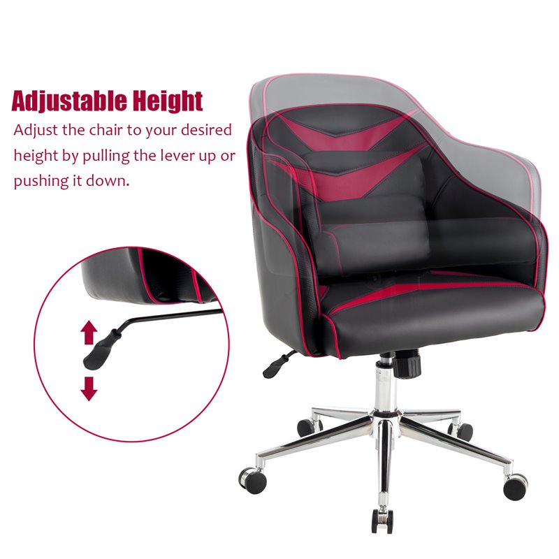 Costway Contemporary PVC & PU Office Chair with Massage Lumbar Support in Red