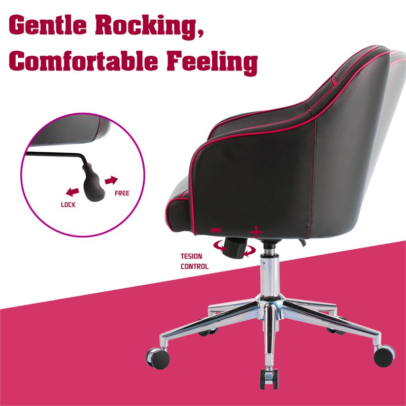 Costway Contemporary PVC & PU Office Chair with Massage Lumbar Support in Red