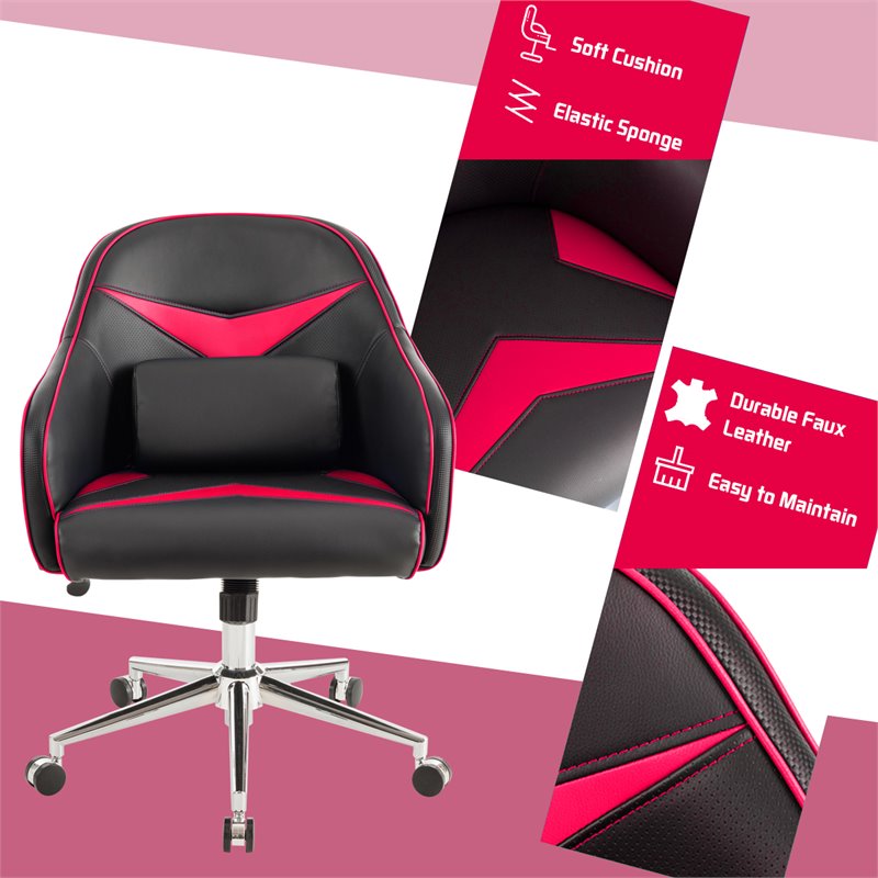 Costway Contemporary PVC & PU Office Chair with Massage Lumbar Support in Red