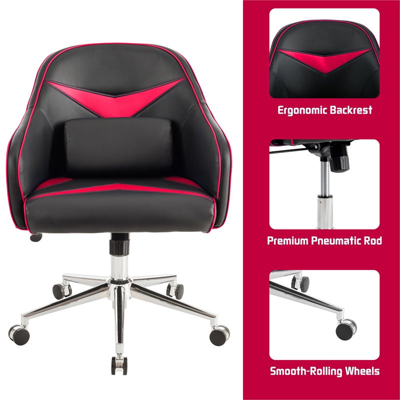 Costway Contemporary PVC & PU Office Chair with Massage Lumbar Support in Red