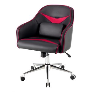 Costway Contemporary PVC & PU Office Chair with Massage Lumbar Support in Red