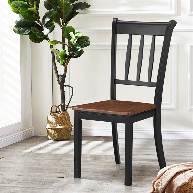 Costway Rubber Wood Dining Chair with High Back in Black (Set of 2)
