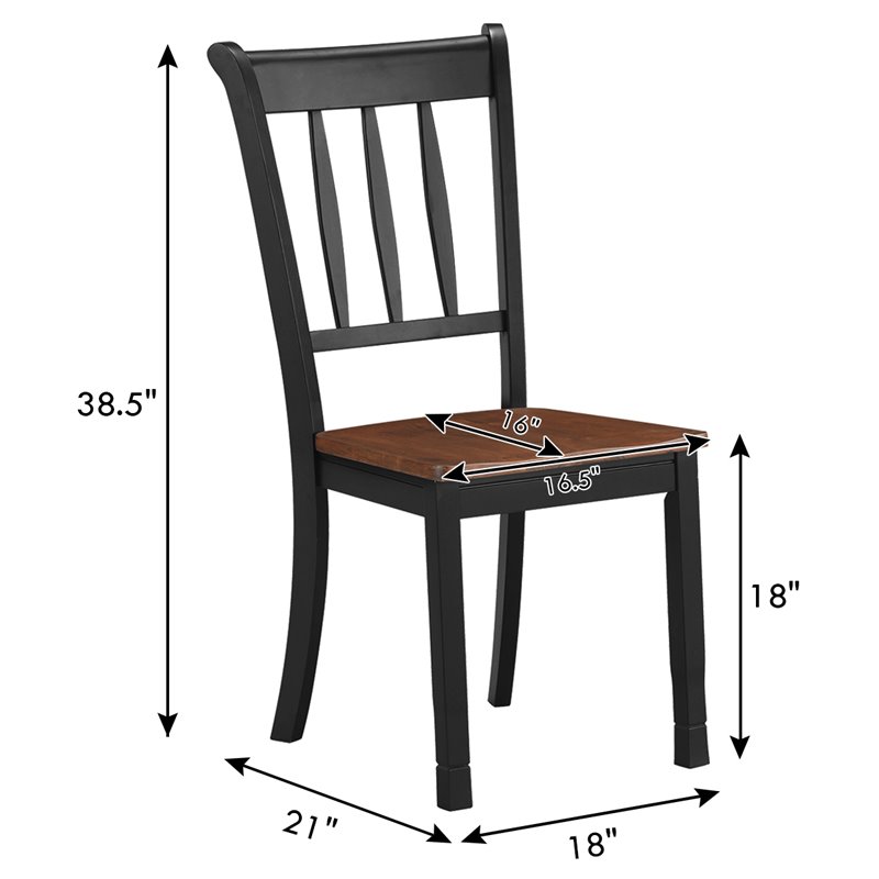 Costway Rubber Wood Dining Chair with High Back in Black (Set of 2)