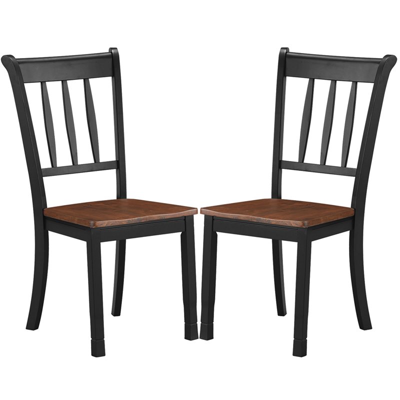Costway Rubber Wood Dining Chair with High Back in Black (Set of 2)