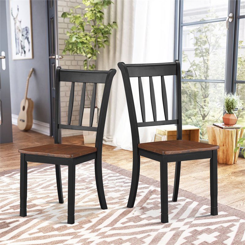 Costway Rubber Wood Dining Chair with High Back in Black (Set of 2)