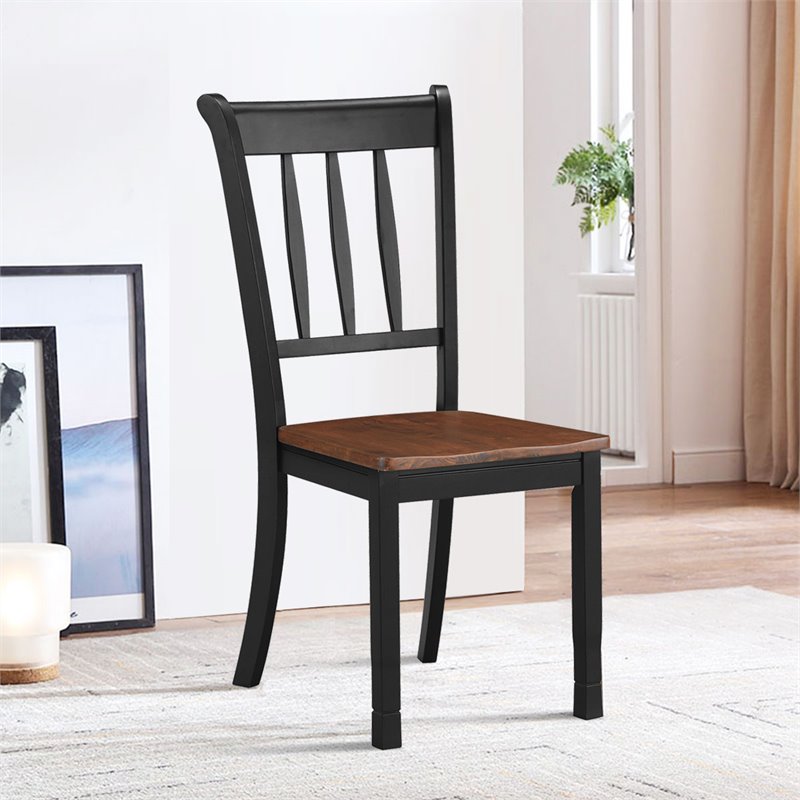 Costway Rubber Wood Dining Chair with High Back in Black (Set of 2)