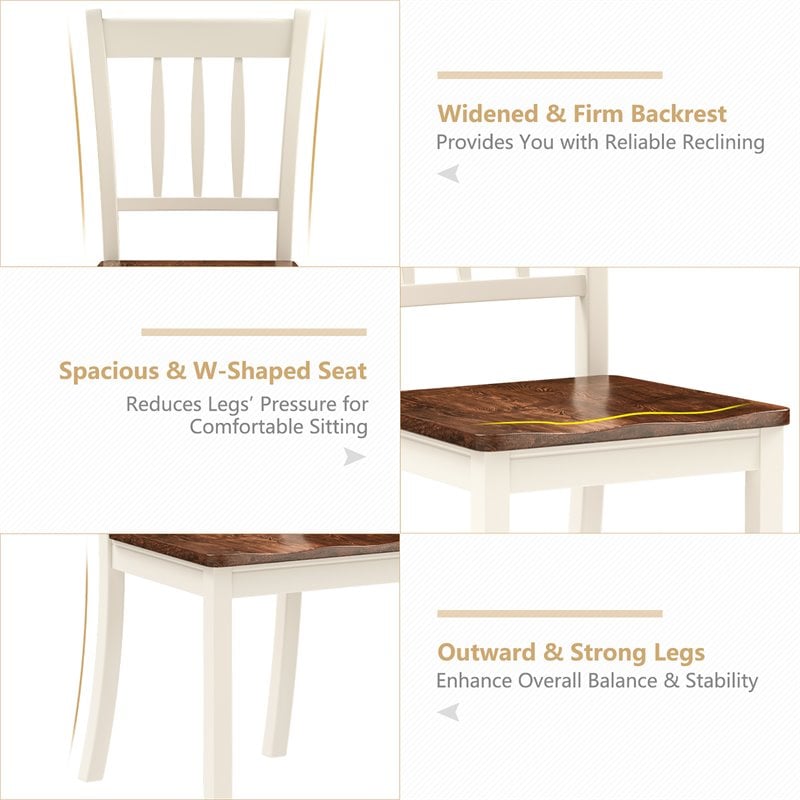 Costway Rubber Wood Dining Chair with High Back in White (Set of 2)