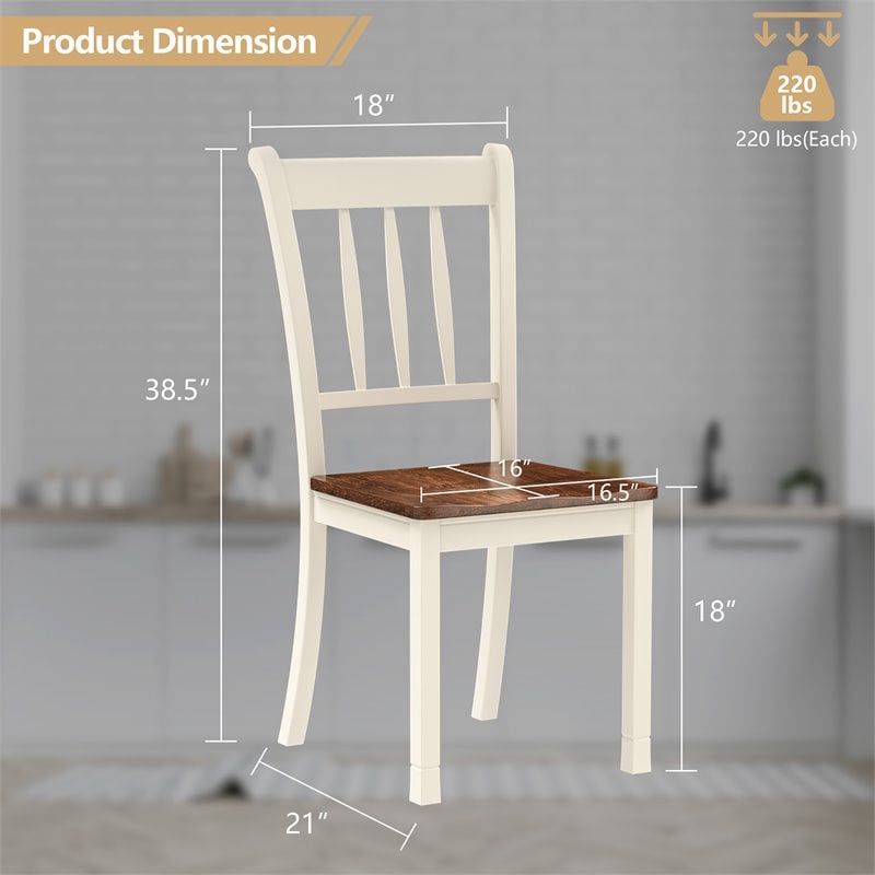 Costway Rubber Wood Dining Chair with High Back in White (Set of 2)