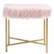 Costway Contemporary Faux-Fur Plush Footrest Stool with Metal Legs in Pink