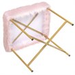Costway Contemporary Faux-Fur Plush Footrest Stool with Metal Legs in Pink