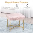 Costway Contemporary Faux-Fur Plush Footrest Stool with Metal Legs in Pink