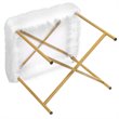 Costway Contemporary Faux-Fur Plush Footrest Stool with Metal Legs in White