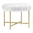 Costway Contemporary Faux-Fur Plush Footrest Stool with Metal Legs in White