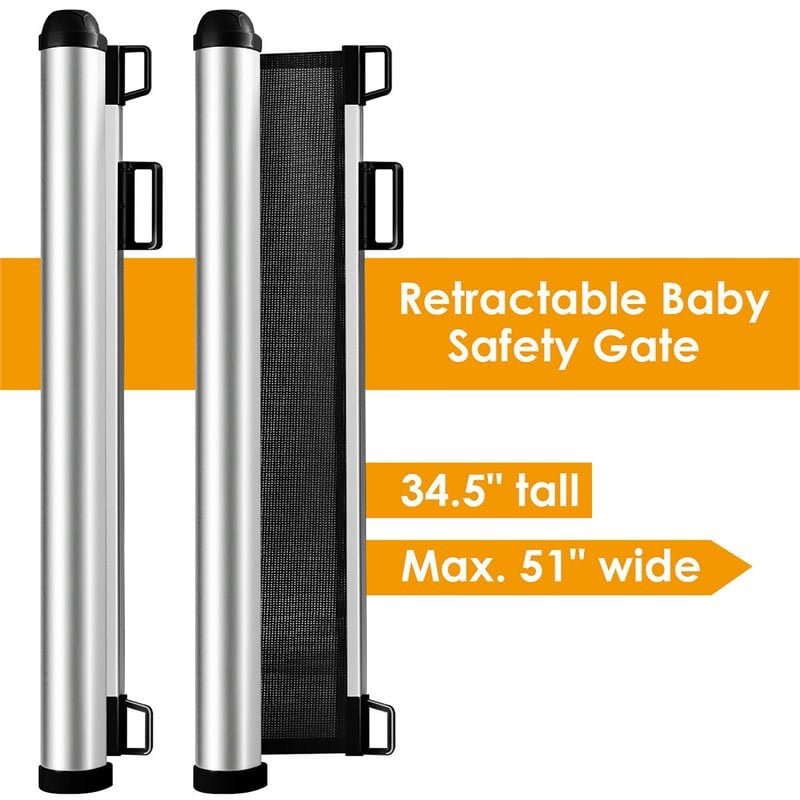 Costway Baby Retractable Mesh Gates with Easy Latch & Flexible Design in Black
