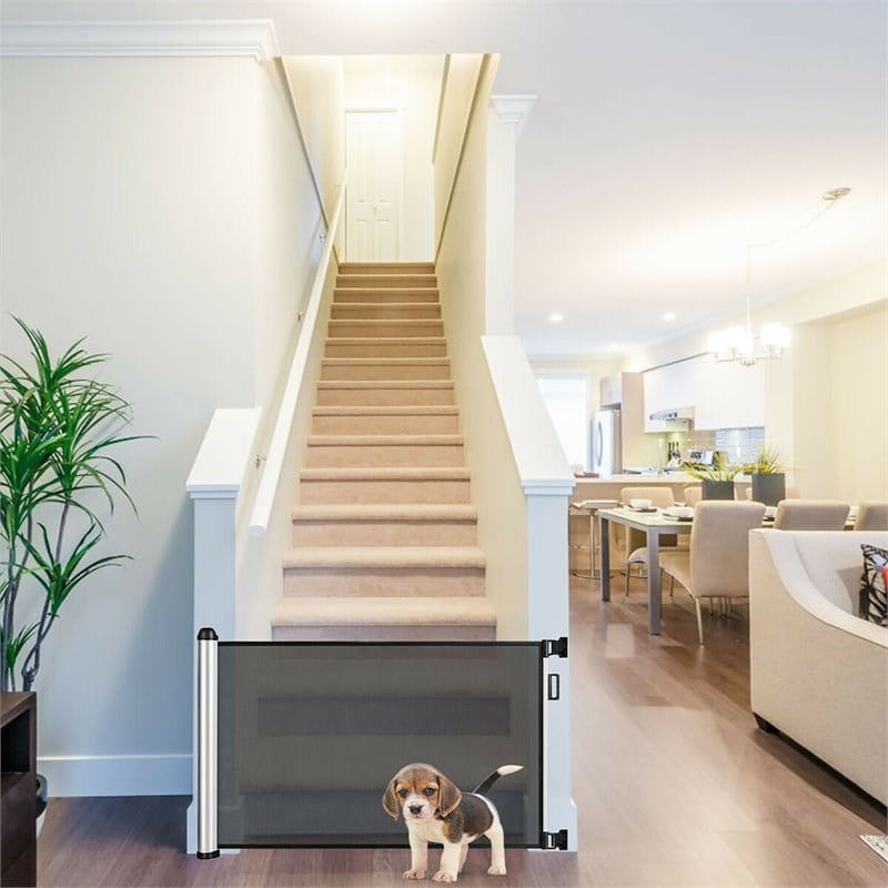 Costway Baby Retractable Mesh Gates with Easy Latch & Flexible Design in Black