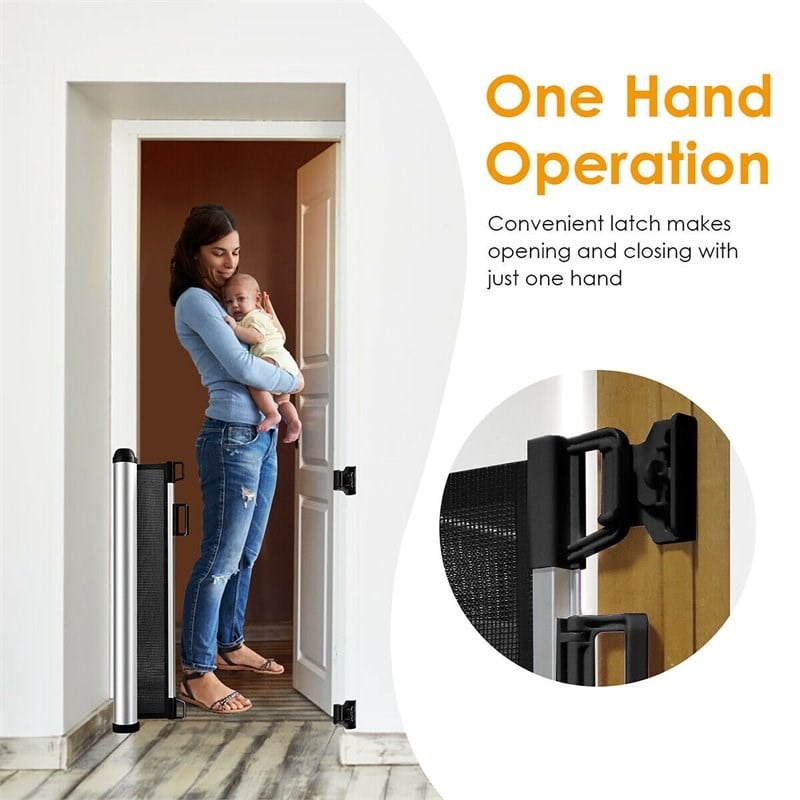 Costway Baby Retractable Mesh Gates with Easy Latch & Flexible Design in Black