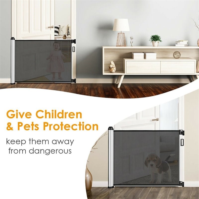 Costway Baby Retractable Mesh Gates with Easy Latch & Flexible Design in Black