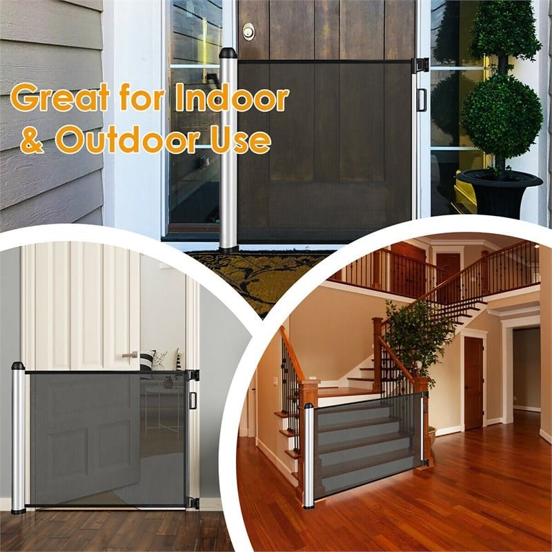 Costway Baby Retractable Mesh Gates with Easy Latch & Flexible Design in Black