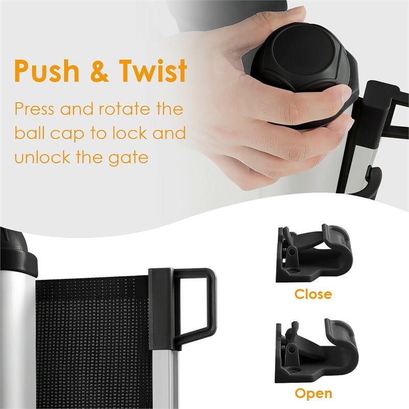 Costway Baby Retractable Mesh Gates with Easy Latch & Flexible Design in Black