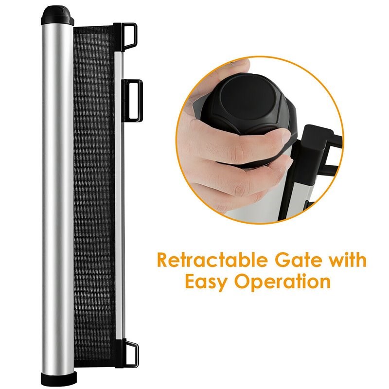 Costway Baby Retractable Mesh Gates with Easy Latch & Flexible Design in Black