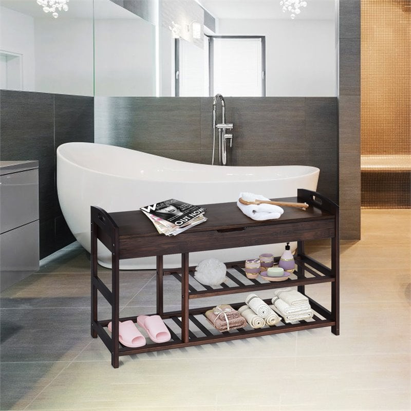 Costway 3-tier Contemporary Premium Bamboo Shoe Rack in Brown