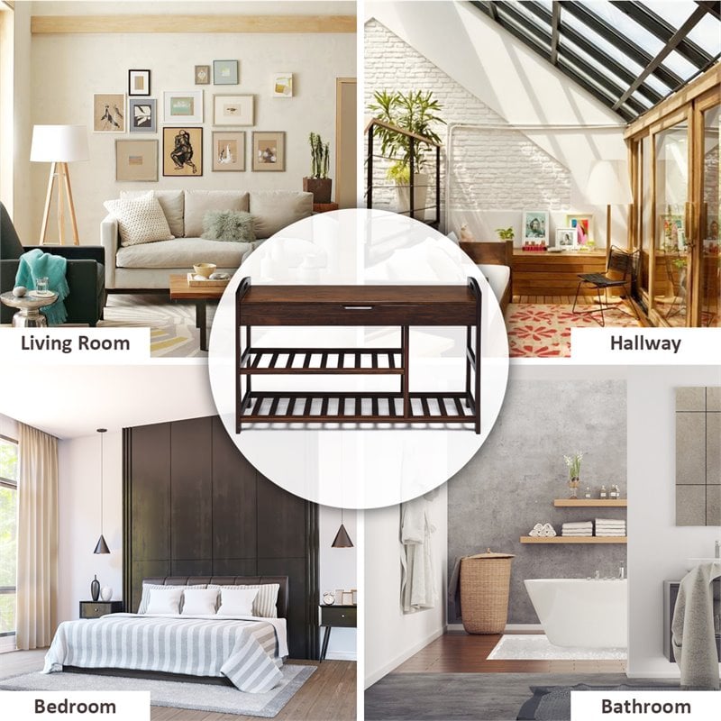 Costway 3-tier Contemporary Premium Bamboo Shoe Rack in Brown