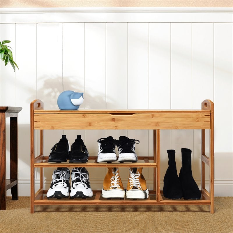 Costway 3-tier Contemporary Premium Bamboo Shoe Rack in Natural
