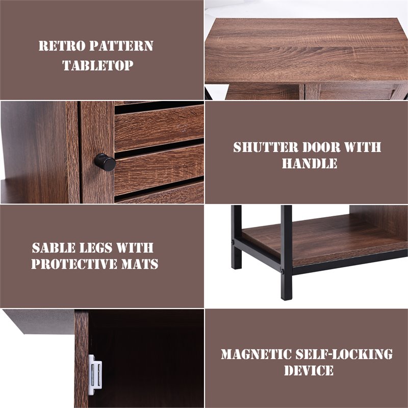 Costway PB and Metal Bathroom Storage Cabinet with 3 Shelves in Rustic Brown