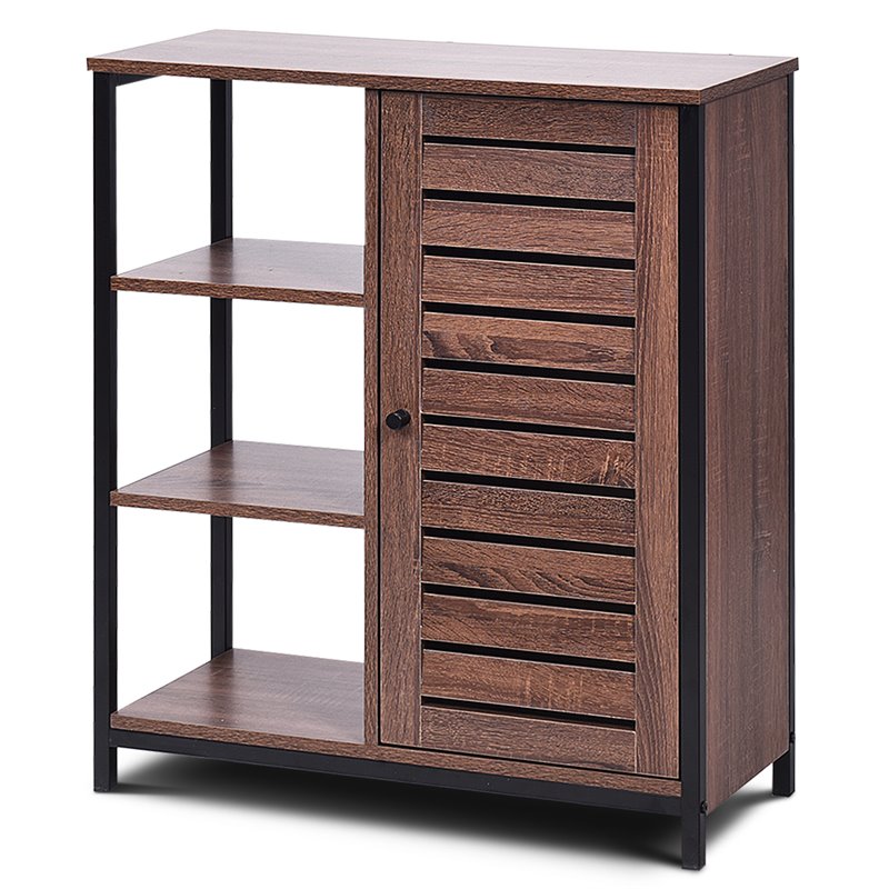 Costway PB and Metal Bathroom Storage Cabinet with 3 Shelves in Rustic Brown