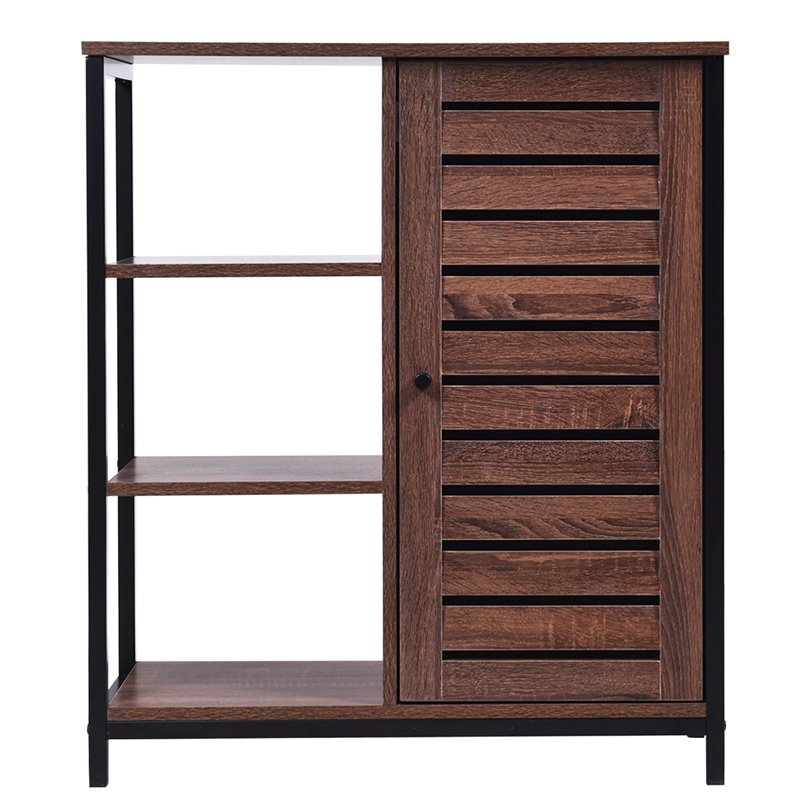 Costway PB and Metal Bathroom Storage Cabinet with 3 Shelves in Rustic Brown