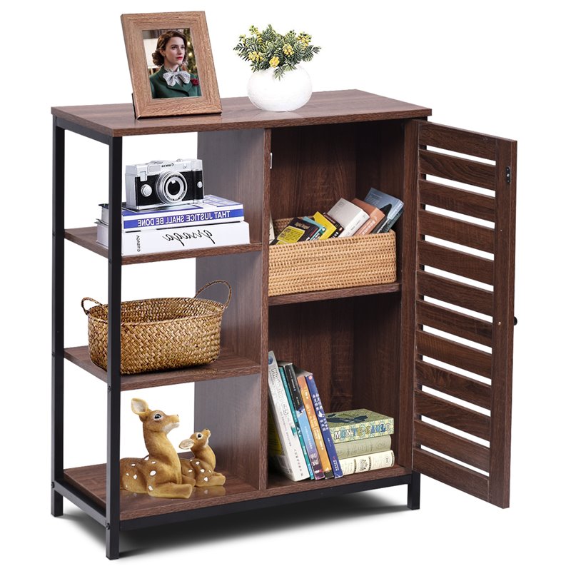 Costway PB and Metal Bathroom Storage Cabinet with 3 Shelves in Rustic Brown