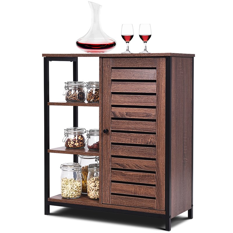 Costway PB and Metal Bathroom Storage Cabinet with 3 Shelves in Rustic Brown