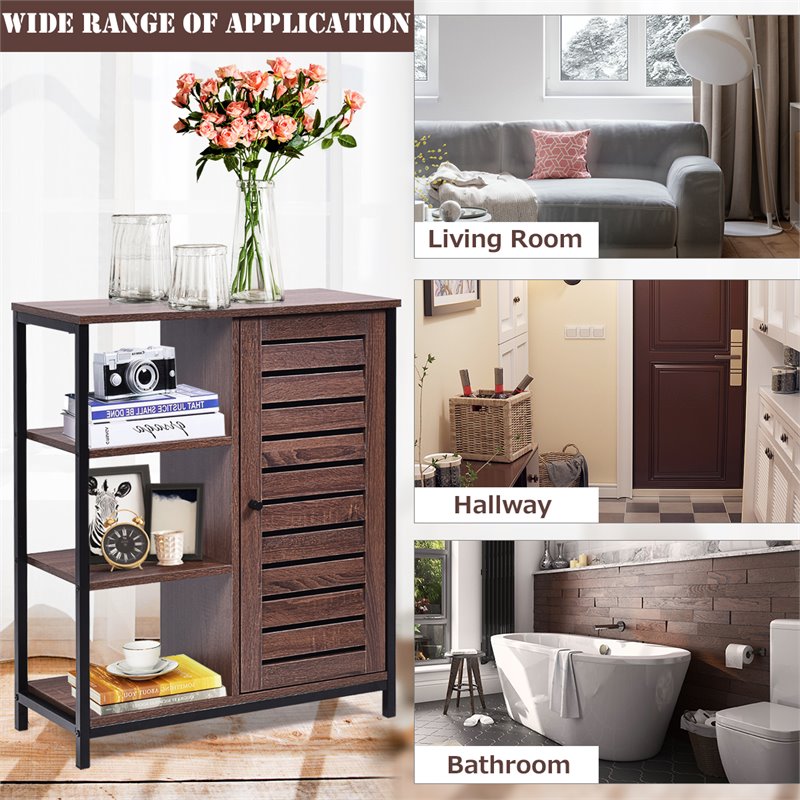 Costway PB and Metal Bathroom Storage Cabinet with 3 Shelves in Rustic Brown