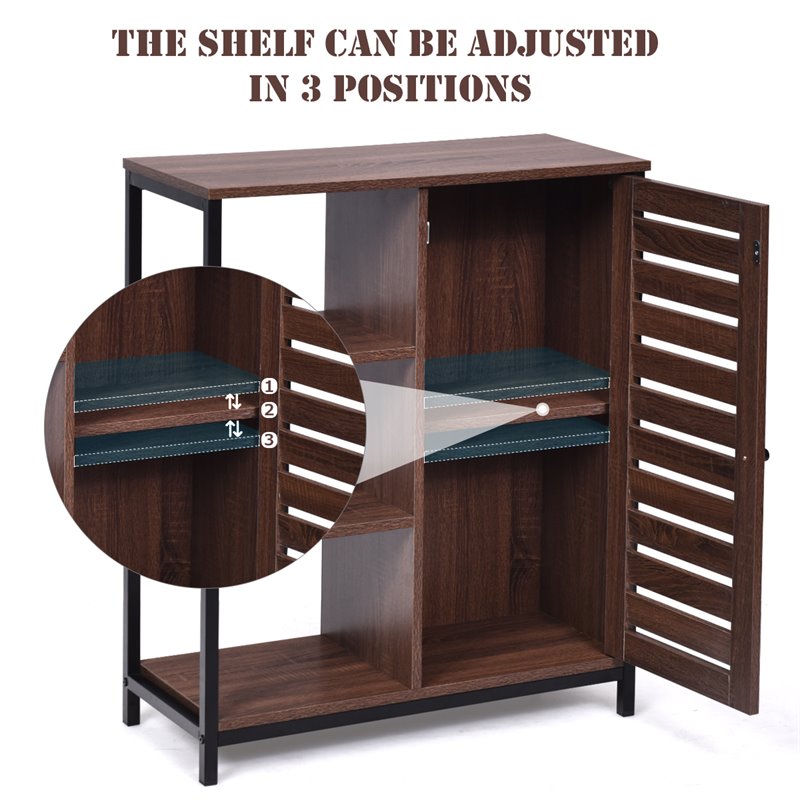 Costway PB and Metal Bathroom Storage Cabinet with 3 Shelves in Rustic Brown