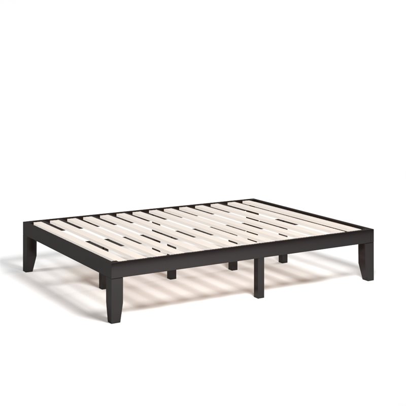 Costway Rubber Wood and Poplar Wood Queen Size Bed Frame in Espresso