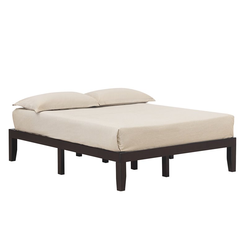 Costway Rubber Wood and Poplar Wood Queen Size Bed Frame in Espresso