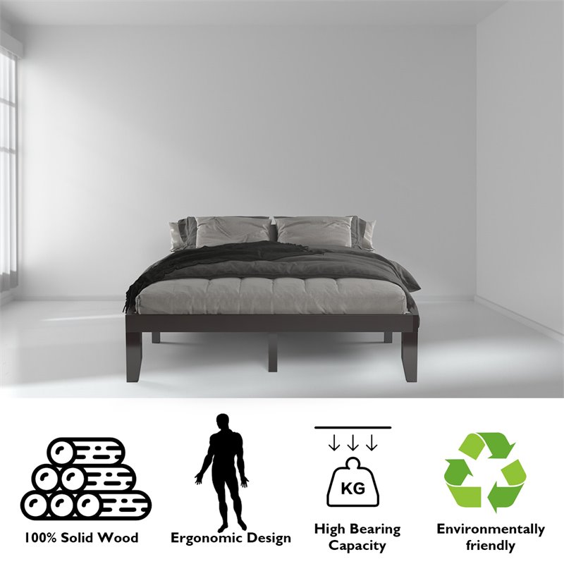 Costway Rubber Wood and Poplar Wood Queen Size Bed Frame in Espresso