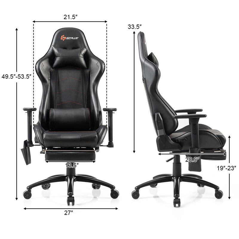 Costway PU and Iron Adjustable Massage Gaming Chair with Headrest in Black