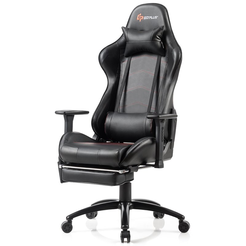 Costway PU and Iron Adjustable Massage Gaming Chair with Headrest in Black