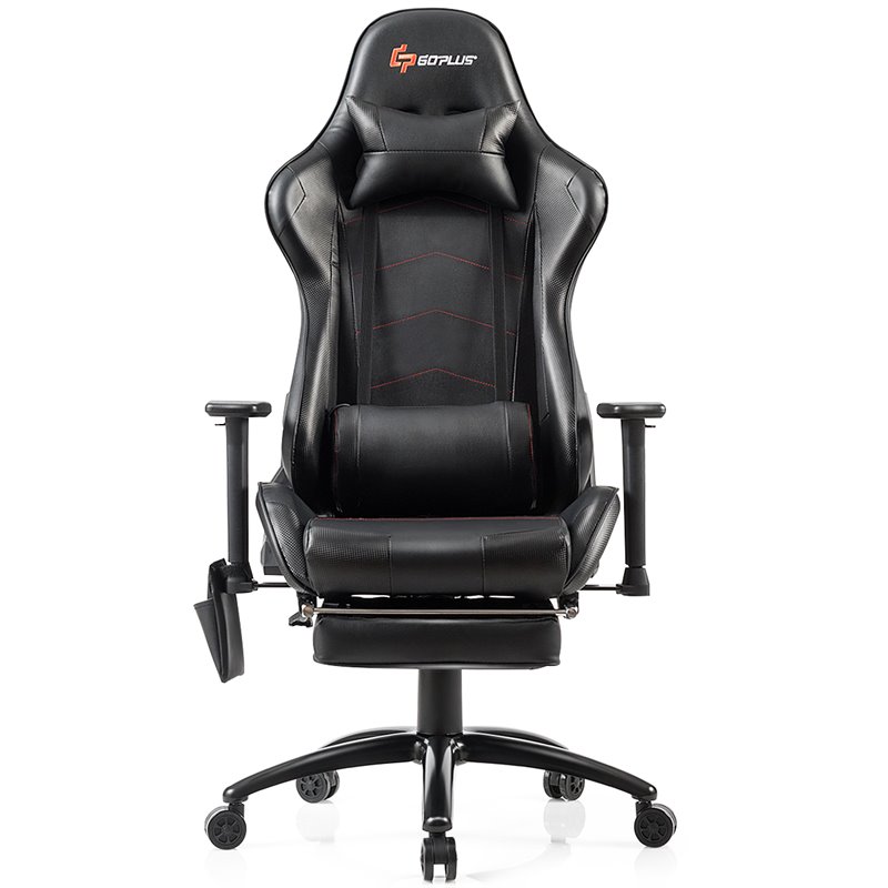 Costway PU and Iron Adjustable Massage Gaming Chair with Headrest in Black