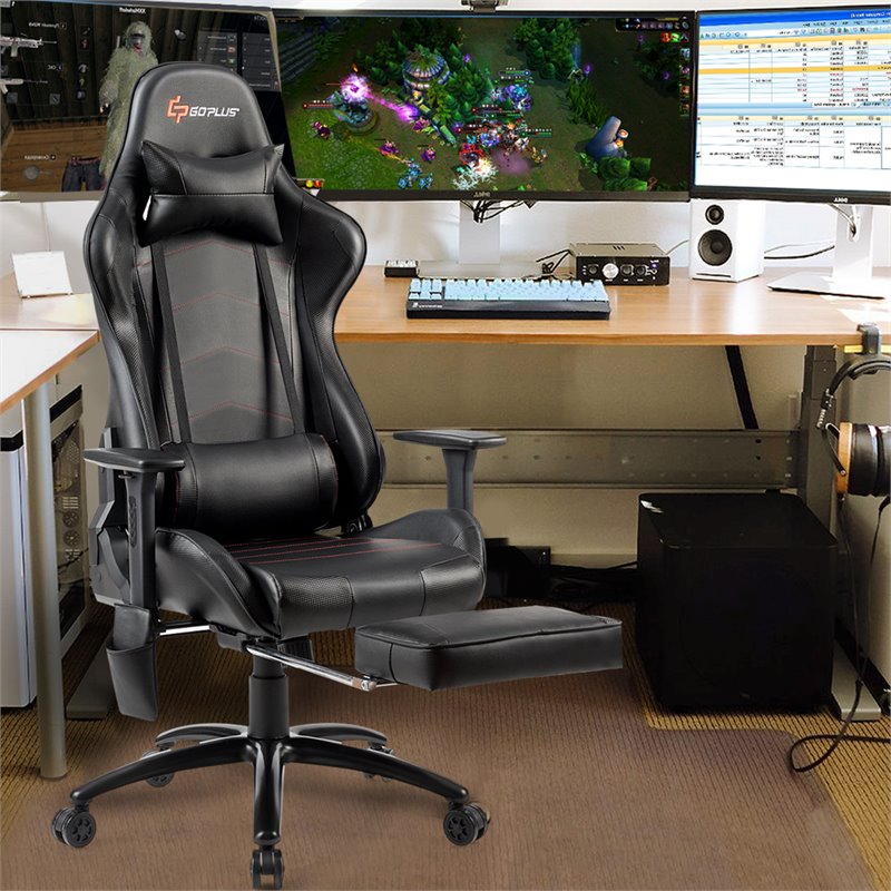 Costway PU and Iron Adjustable Massage Gaming Chair with Headrest in Black