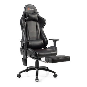 Costway PU and Iron Adjustable Massage Gaming Chair with Headrest in Black