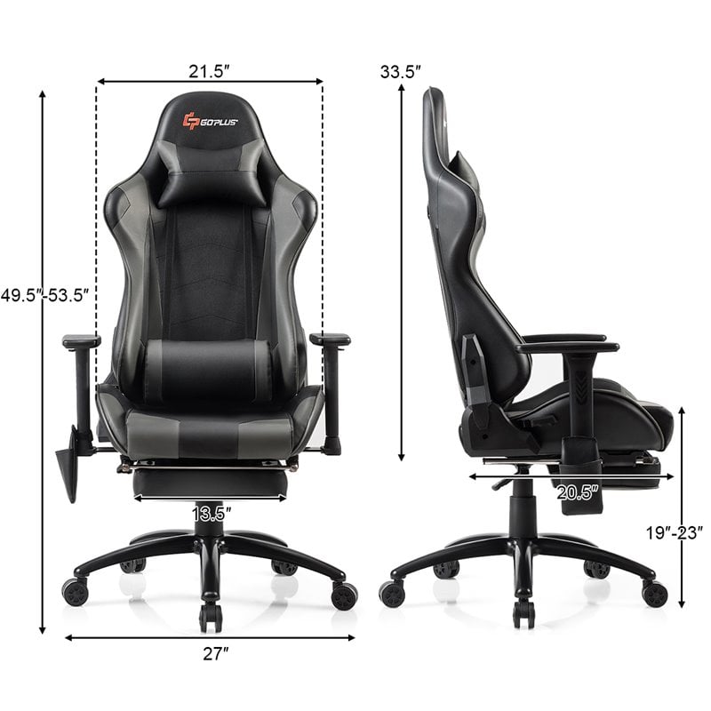 Costway PU and Iron Adjustable Massage Gaming Chair with Headrest in Gray