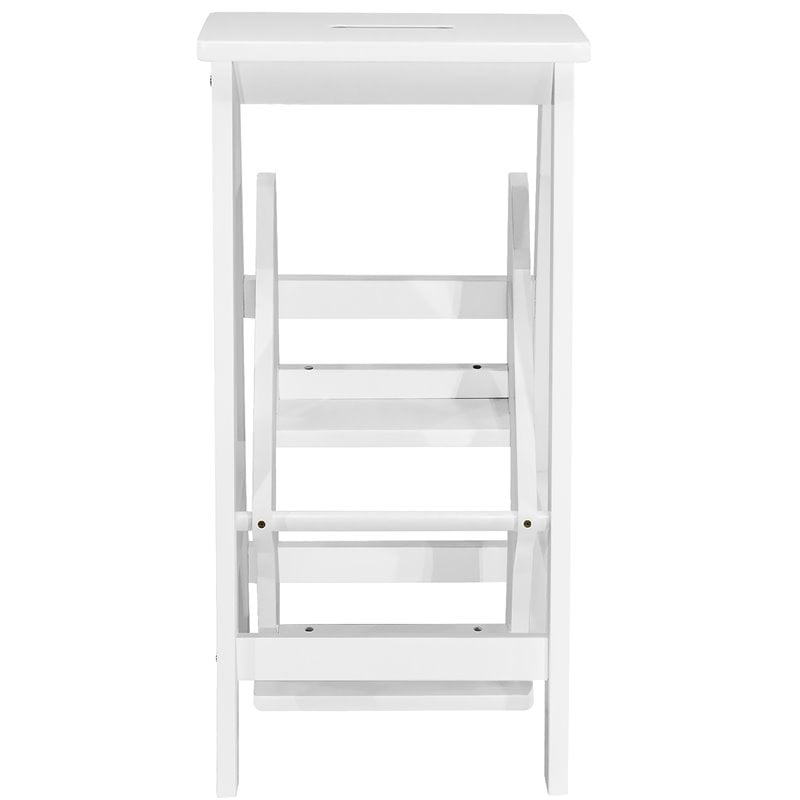 Costway 3-tier Contemporary Rubber Wood Portable Folding Step Stool in White