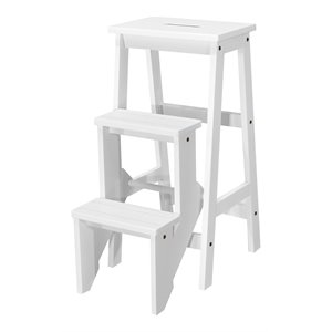 Costway 3-tier Contemporary Rubber Wood Portable Folding Step Stool in White